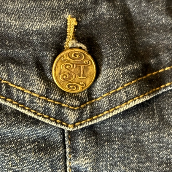 Sassy Thai Denim Jean Jacket Embellished Butterfly Embroidered Lace Size Large - Picture 5 of 13